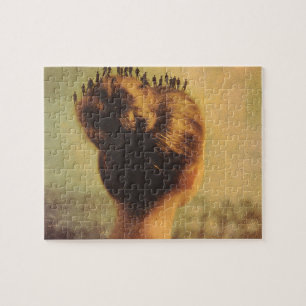 Sürrealistisches Haar mit winzigen Menschen Puzzle