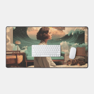 Surrealistisches Interieur mit Frau und Katze Schreibtischunterlage