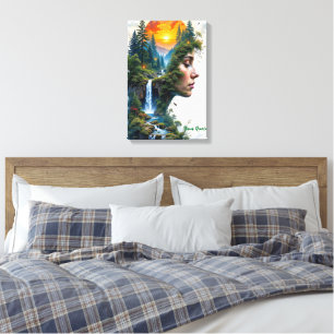 Surrealistisches Naturporträt Frau Sonnenuntergang Leinwanddruck