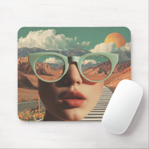 Surrealistisches Porträt mit Brille, die Wüste wid Mousepad
