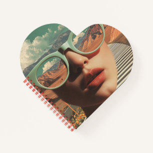 Surrealistisches Porträt mit Brille, die Wüste wid Notizblock