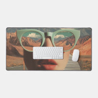Surrealistisches Porträt mit Brille, die Wüste wid