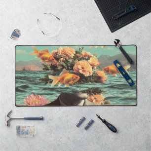 Surrealistisches Porträt mit Goldfischblumen und O Schreibtischunterlage