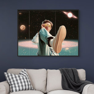 Surrealistisches Porträt mit Weltraumhintergrund u Leinwanddruck