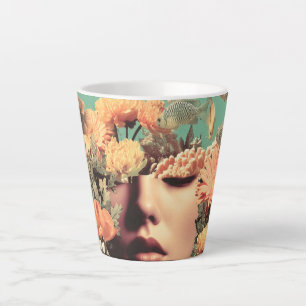 Surrealistisches Unterwasserporträt mit Korallenbl Milchtasse