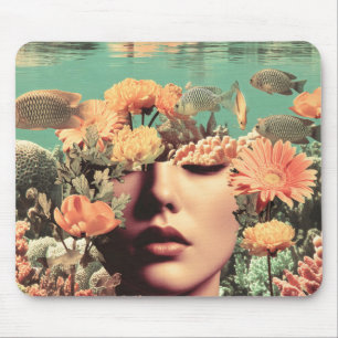 Surrealistisches Unterwasserporträt mit Korallenbl Mousepad