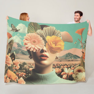 Surrealistisches weibliches Porträt mit Blumen, di Fleecedecke