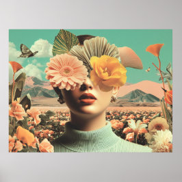 Surrealistisches weibliches Porträt mit Blumen, di Poster
