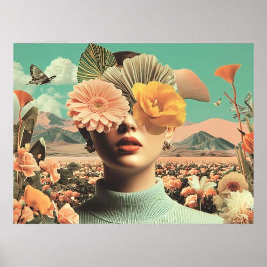 Surrealistisches weibliches Porträt mit Blumen, di Poster (Vorne)