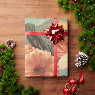 Surrealistisches weibliches Porträt mit floralen E Geschenkpapier