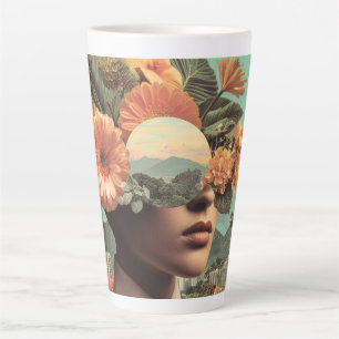 Surrealistisches weibliches Porträt mit floralen E Milchtasse