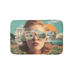 Surrealistisches weibliches Porträt mit retro Sonn Badematte