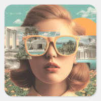 Surrealistisches weibliches Porträt mit Retro-Sonn