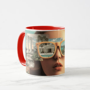 Surrealistisches weibliches Porträt mit Retro-Sonn Tasse