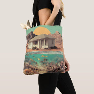 Surrealistisches Wüstenhaus mit Unterwasser-Riff Tasche