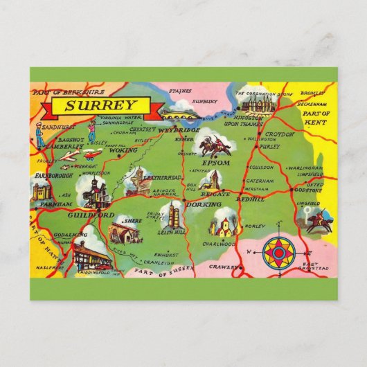 Surrey England Karte Postkarte (Vorderseite)