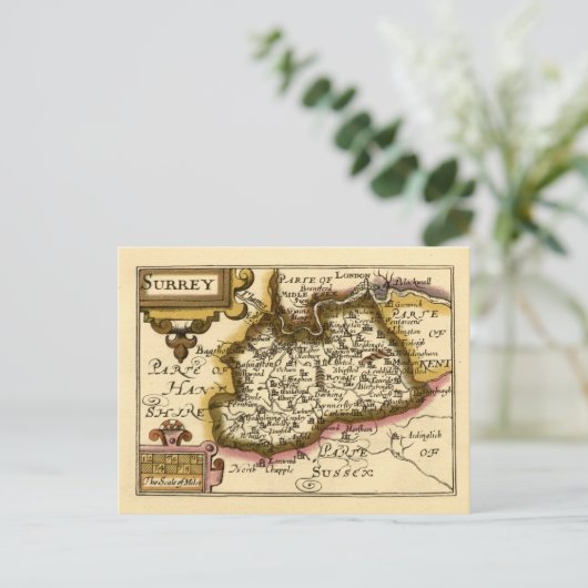 Surrey Landkreis England Altes Antiquariat Atlas K Postkarte (Stehend Vorderseite)