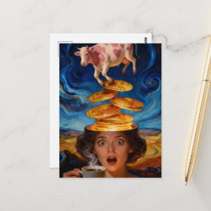 Surrreal Überraschte Frühstück-Pfannkuchen Kaffee  Postkarte