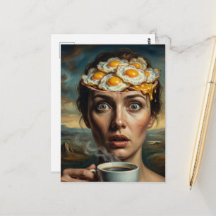 Surrrealistische Frühstückseier und Kaffeefrau Postkarte