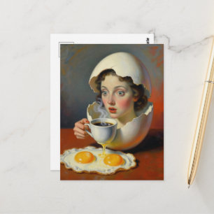 Surrrealistische Frühstücksfrau in einem aufgebroc Postkarte