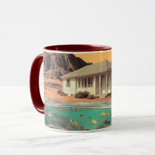 Surrrealistisches Wüstenhaus mit Unterwasser-Riff Tasse