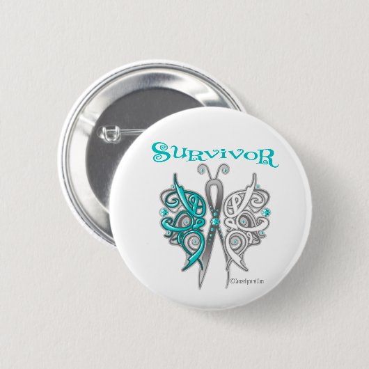 Survivor Celtic Butterfly - Gebärmutterhalskrebs Button (Vorne & Hinten)