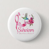 Survivor Hummingbird Ribbon Brustkrebs Button (Vorderseite)
