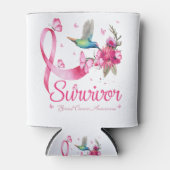 Survivor Hummingbird Ribbon Brustkrebs Dosenkühler (Vorderseite)