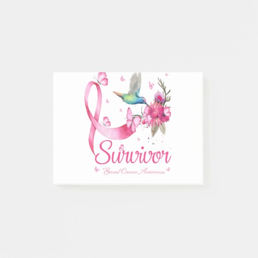 Survivor Hummingbird Ribbon Brustkrebs Post-it Klebezettel (Vorderseite)