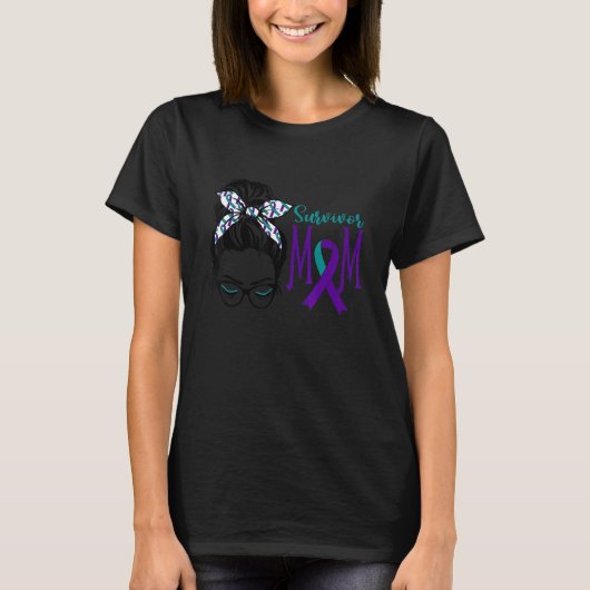 Survivor Mama Suicide Awareness Messy Bun Aquamari T-Shirt (Vorderseite)