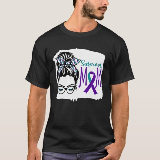 Survivor Mama Suicide Awareness Messy Bun Aquamari T-Shirt (Vorderseite)