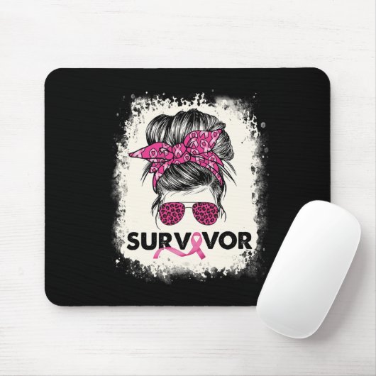Survivor Messy Bun Breast Cancer Awareness Pink Wa Mousepad (Mit Mouse)