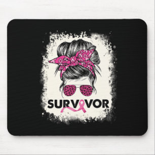 Survivor Messy Bun Breast Cancer Awareness Pink Wa Mousepad