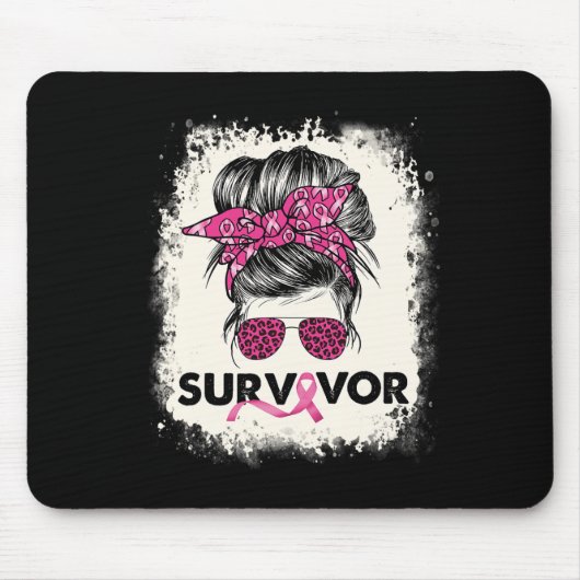 Survivor Messy Bun Breast Cancer Awareness Pink Wa Mousepad (Vorne)