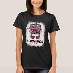 Survivor Messy Bun Breast Cancer Awareness Pink Wa T-Shirt