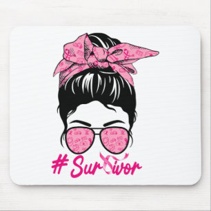 Survivor Messy Bun Pink Brustkrebs Bewusstsein Mousepad