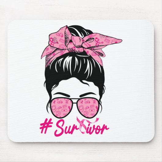 Survivor Messy Bun Pink Brustkrebs Bewusstsein Mousepad (Vorne)