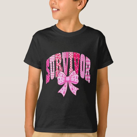 Survivor Nk Ribbon Coquette Bow Breast Cancer Awar T-Shirt (Vorderseite)