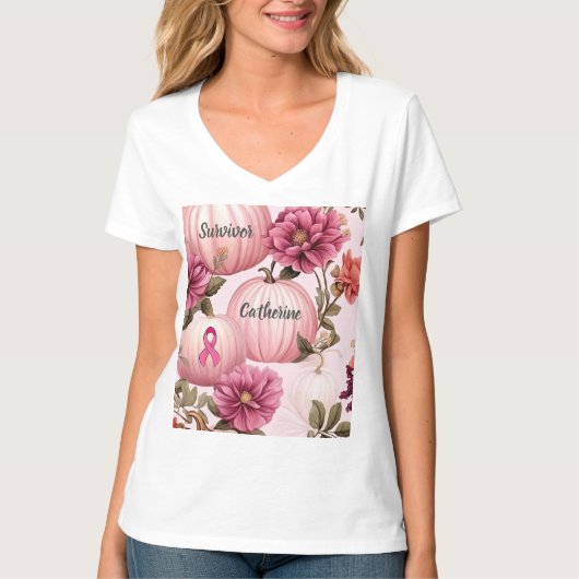 Survivor Pink Pumpkin Halloween T-Shirt (Vorderseite)