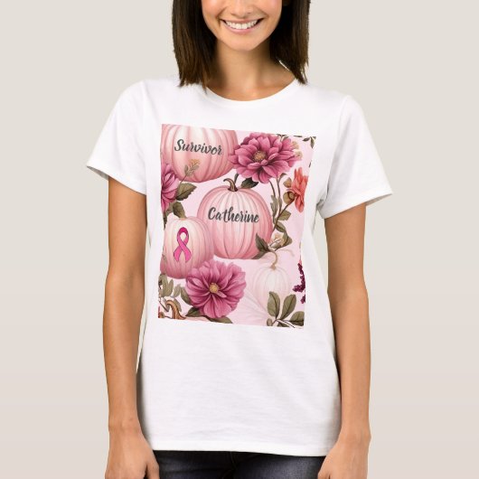 Survivor Pink Pumpkin Halloween T-Shirt (Vorderseite)