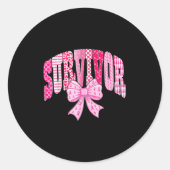 Survivor Pink Ribbon Coquette Bow Breast Cancer Aw Runder Aufkleber (Vorderseite)