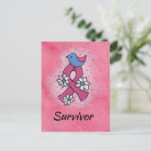 Survivor Rosa Brustkrebs Schleife Bird Blume Postkarte (Stehend Vorderseite)