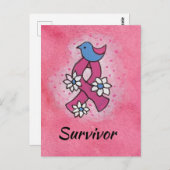 Survivor Rosa Brustkrebs Schleife Bird Blume Postkarte (Vorne/Hinten)