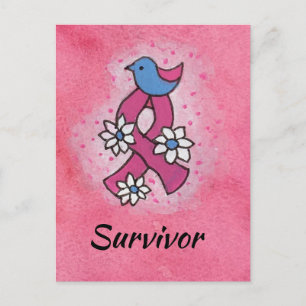 Survivor Rosa Brustkrebs Schleife Bird Blume Postkarte