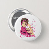 Survivor Rosie Riveter Brustkrebs Bewusstsein Button (Vorne & Hinten)