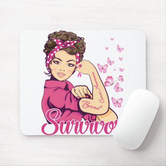 Survivor Rosie Riveter Brustkrebs Bewusstsein Mousepad (Mit Mouse)
