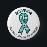Survivor SA Teal Awareness Ribbon Button<br><div class="desc">Button with a teal and white flowers Sexual Assault awareness ribbon. For those who have survived abuse and assault.</div>