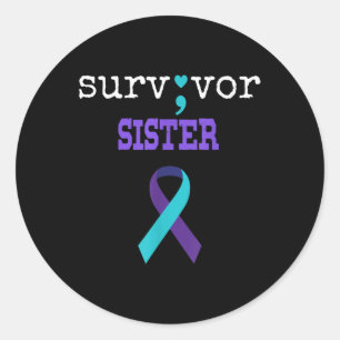 Survivor Sister Semicolon Geschenk Suizidpräventio Runder Aufkleber