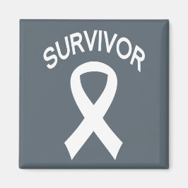 Survivor White Lung Cancer Band Square Magnet