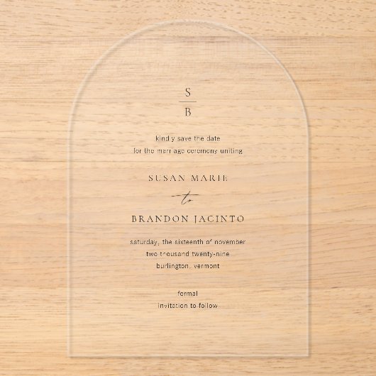 Susan Elegant Modern Wedding speichern das Datum Acryleinladungen (Vorderseite)